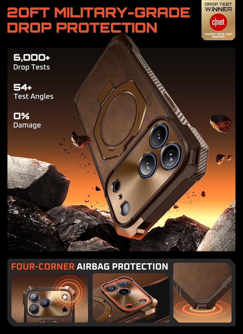 SupCase for iPhone 17 Pro Max Case with Kickstand (Unicorn Beetle Grip), [Camera Control Cover] [Compatible with MagSafe] [Military-Grade Drop Protection] Premium Leather Magnetic Phone Case, Brown - Image 3